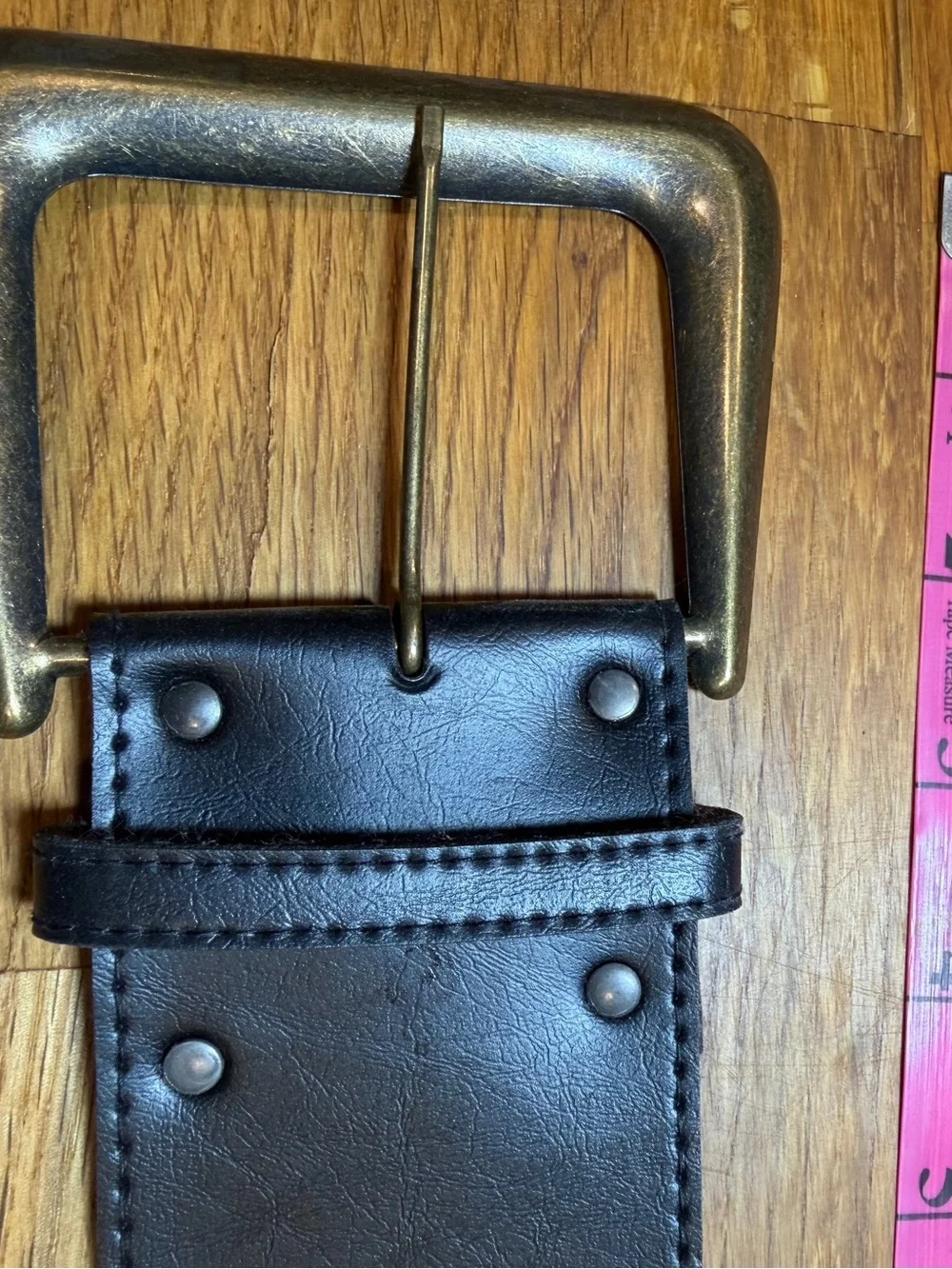 Vintage 1980s Wide Black Leather Contour Belt Made in USA Size 13 (049)
